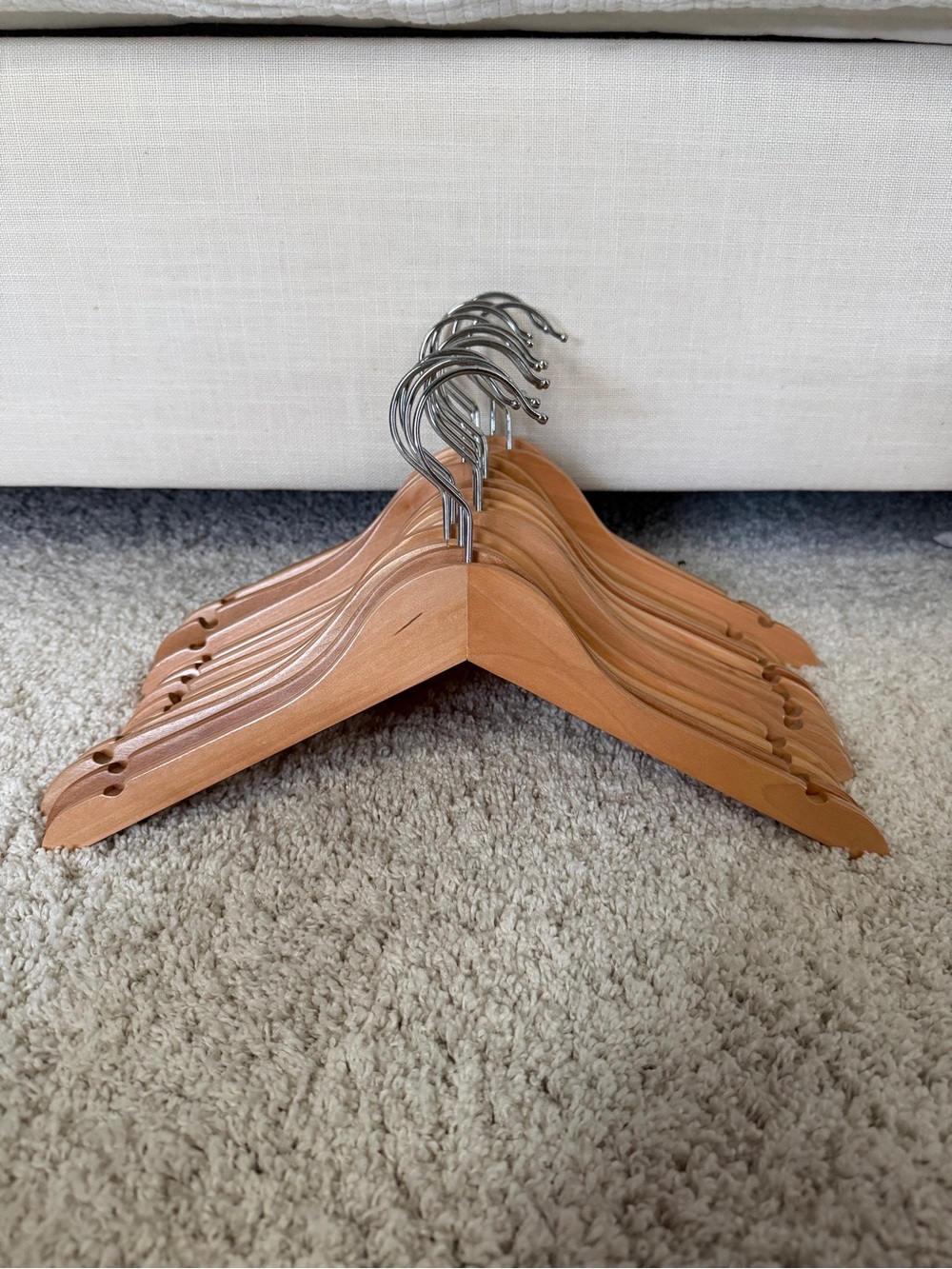 Kids’ Wooden Clothing Hangers - Natural Wood with Silver Hooks (Set of 15)